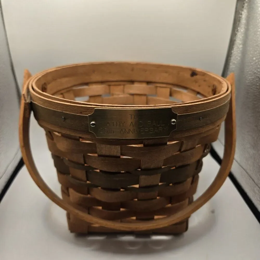 LONGABERGER 1988 Christmas Collection Poinsettia Basket w Handle Green Vintage